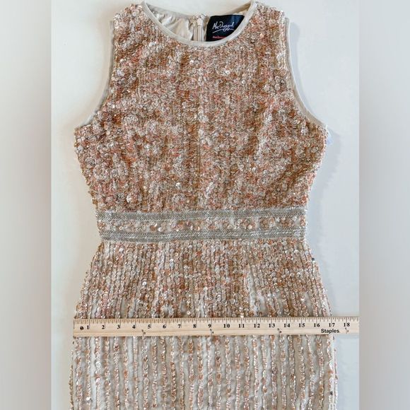 $398 Mac Duggal 10509 Midi Sheath SequinCocktail Dress in Nude 214/090 - Picture 10 of 15